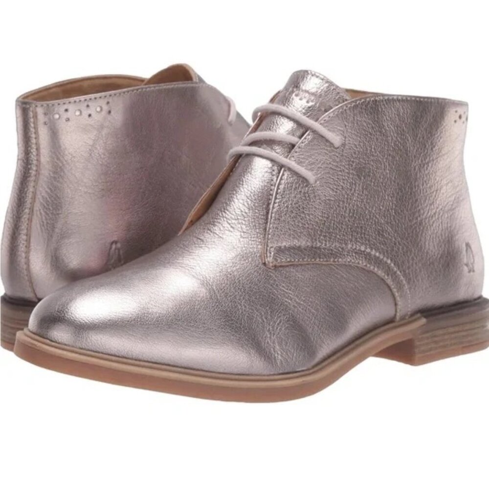 HUSH PUPPIES Bailey Chukka Boot Gunmetal Metallic Leather Booties Women' Size 7